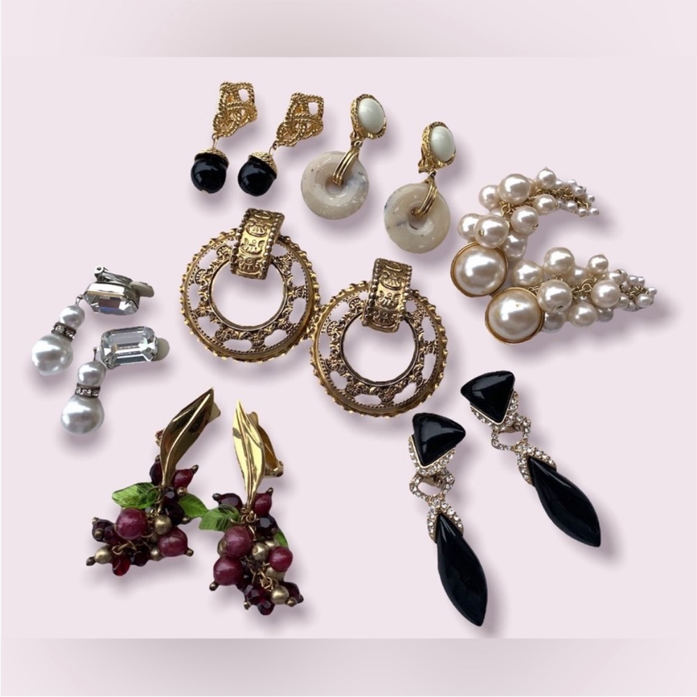 Retro Statement Earrings Clip On Costume Jewelry Lot